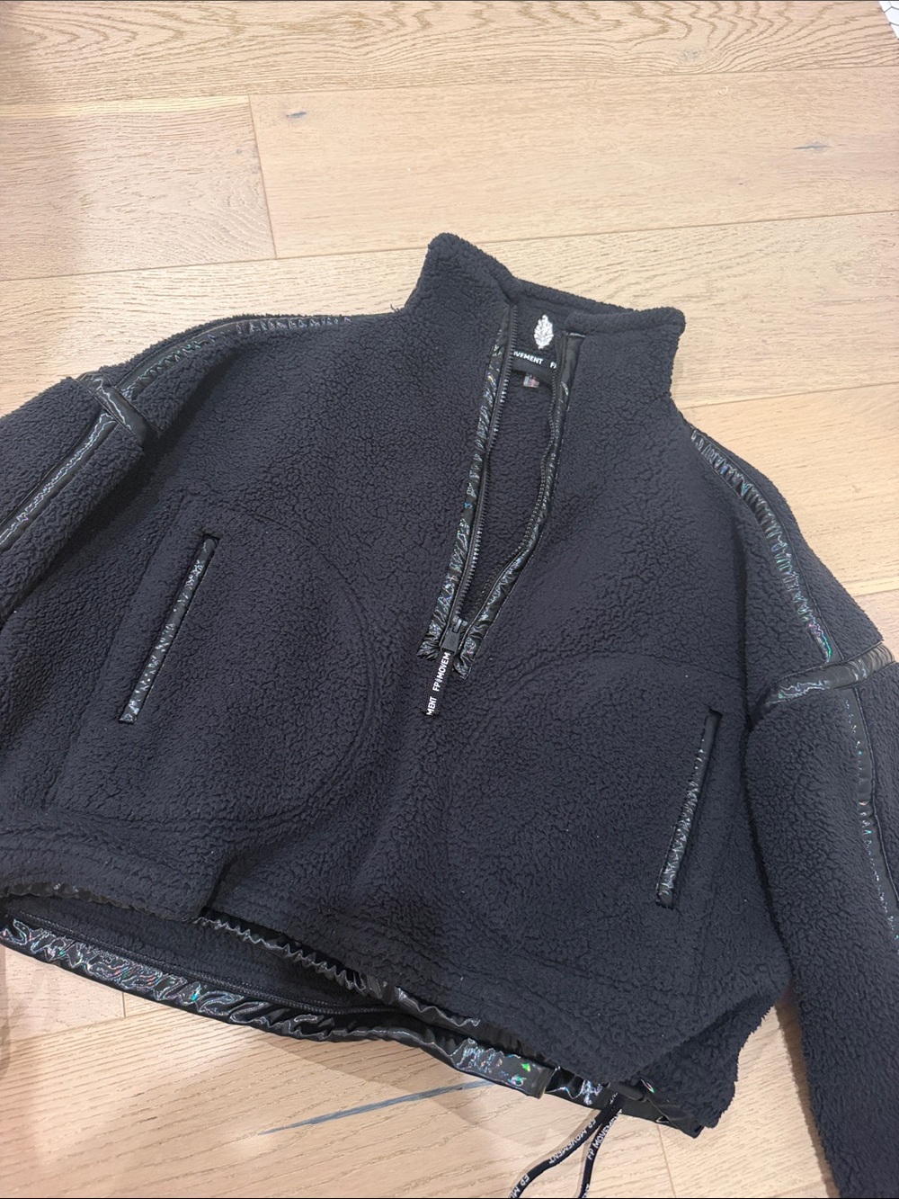 FP Movement by Free People Black Sherpa Half-Zip Pullover